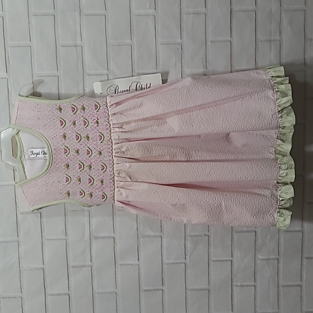 NWT Royal Child Girls Infant or Toddler Smocked Pink Watermelon Dress